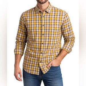 Classic Original Penguin Yellow and Gray Plaid Men's Shirt